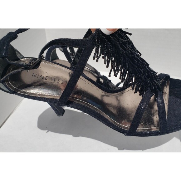 Nine West Black Strappy High Heels Size 7M w/Beaded Accents EUC R-SNOOKIE-X3 - Picture 6 of 10